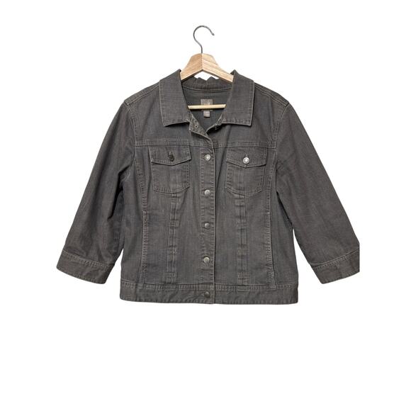 J. Jill Stretch Denim Jean Jacket Button Front 3/4 Sleeves Gray Western Chore M - Picture 1 of 12